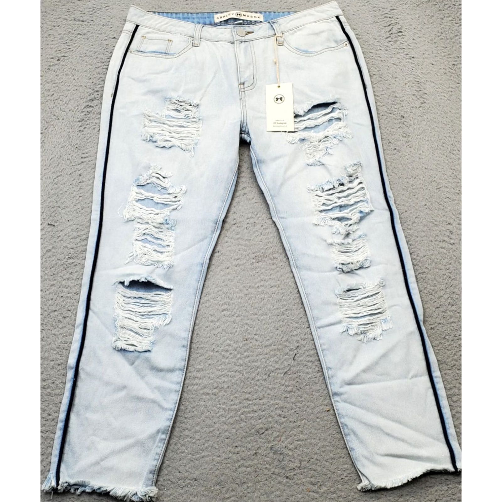 Doublet Ashley Mason Jeans Women Size 9 Multi Light Wash Distresed Raw Hem 5-Pocket Design NWT Size 30" / US 8 / IT 44 - 2 Thumbnail