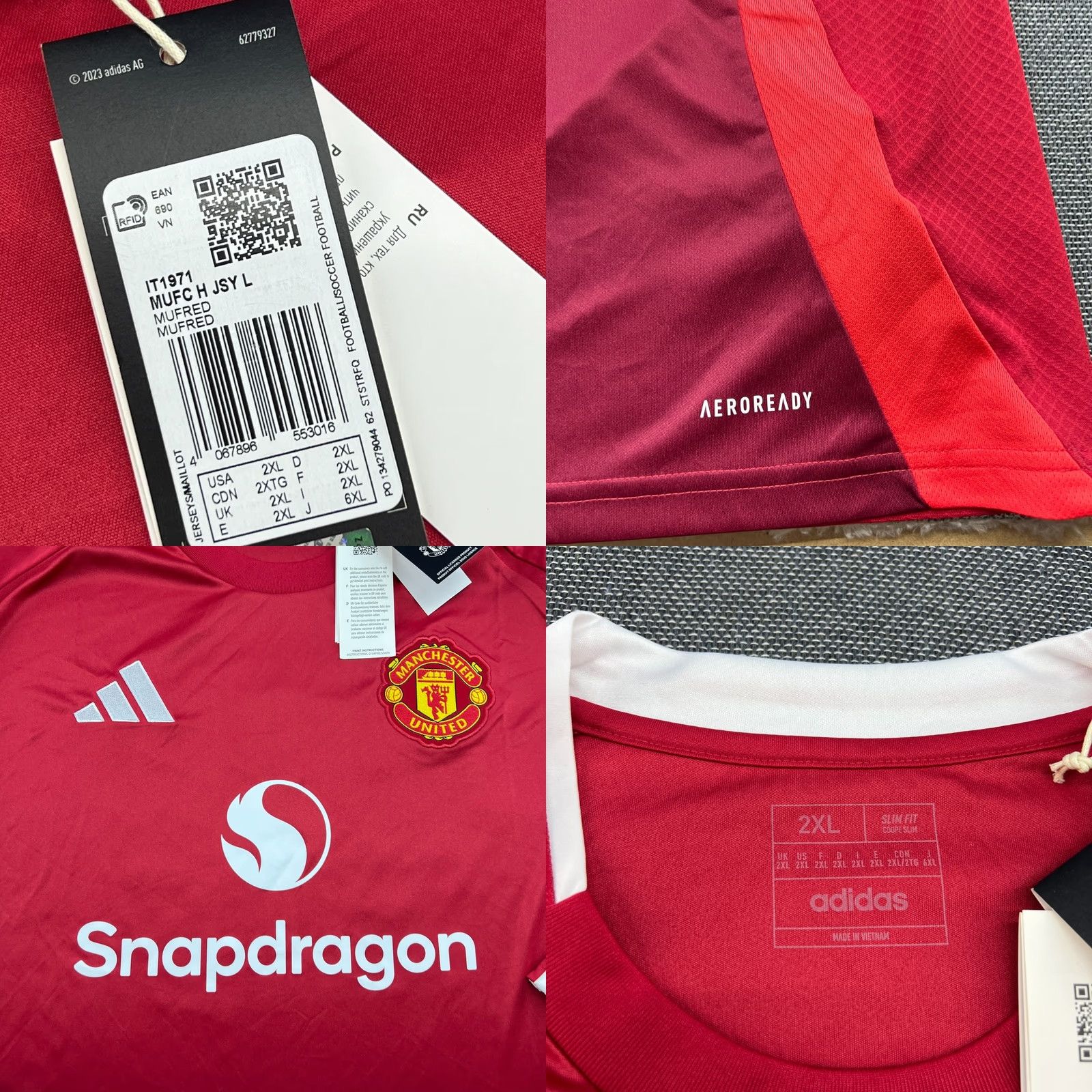 Adidas Manchester United adidas 2XL Home Football Jersey Mens Long Sleeve Red Shirt Size US XXL / EU 58 / 5 - 8 Thumbnail