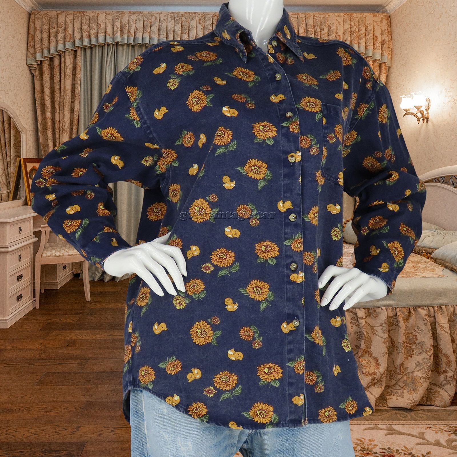 Other 90s Vintage Sunflower Duck Print Denim Shirt L Size L / US 10 / IT 46 - 5 Thumbnail