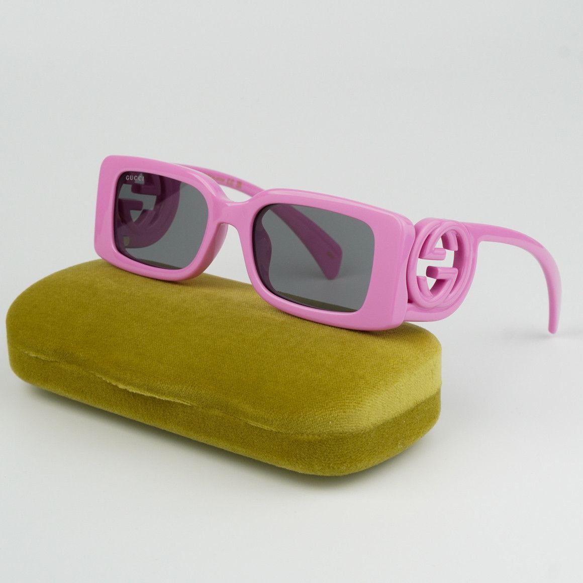 Gucci NEW Gucci GG1325S 006 Pink Grey Rectangle Unisex Sunglasses Size ONE SIZE - 1 Thumbnail