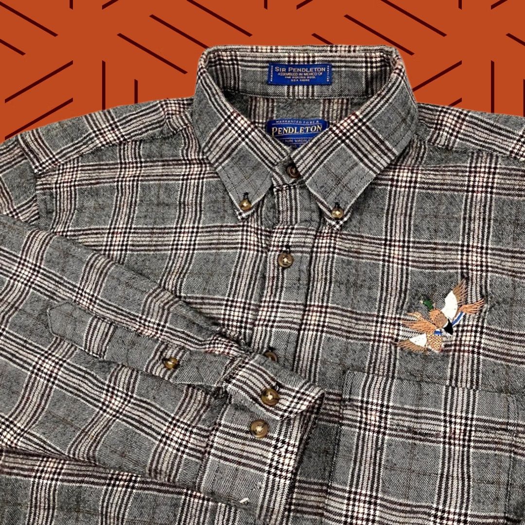 Pendleton VINTAGE Pendleton Shirt Mens L Gray Wool Glen Check Button-Down Mallard Duck USA Size US L / EU 52-54 / 3 - 1 Thumbnail