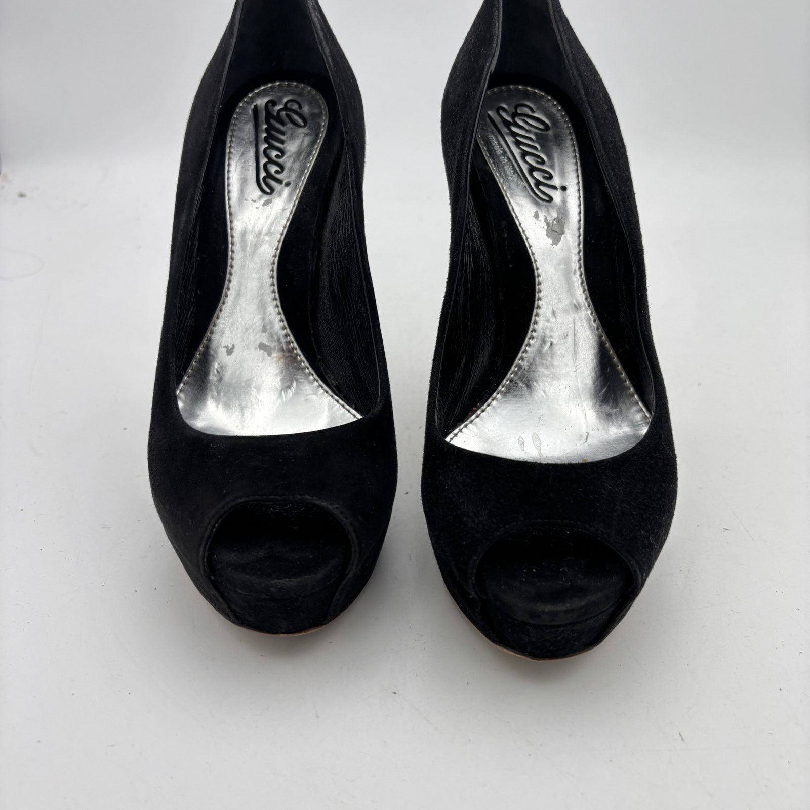 Gucci Gucci Sophia Black Suede Peep Toe Pumps Heels Women's 37 Size US 7 / IT 37 - 11 Thumbnail