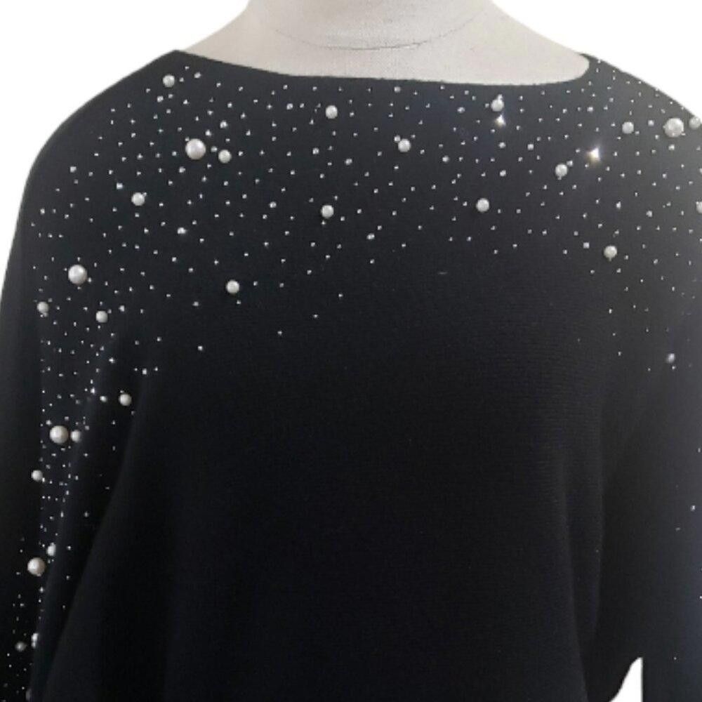 Designer CT1733 On Blue Black and Pearl Studded Long Sleeve Sweater Size S / US 4 / IT 40 - 2 Thumbnail