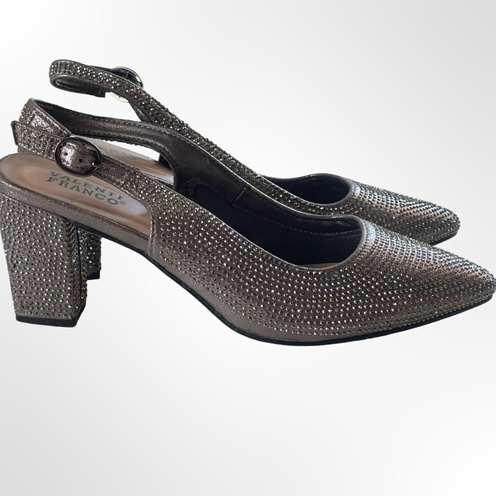 Other Valenti Franco Silver Rhinestone Slingback Block Heels - 7.5 Size US 7.5 / IT 37.5 - 4 Thumbnail