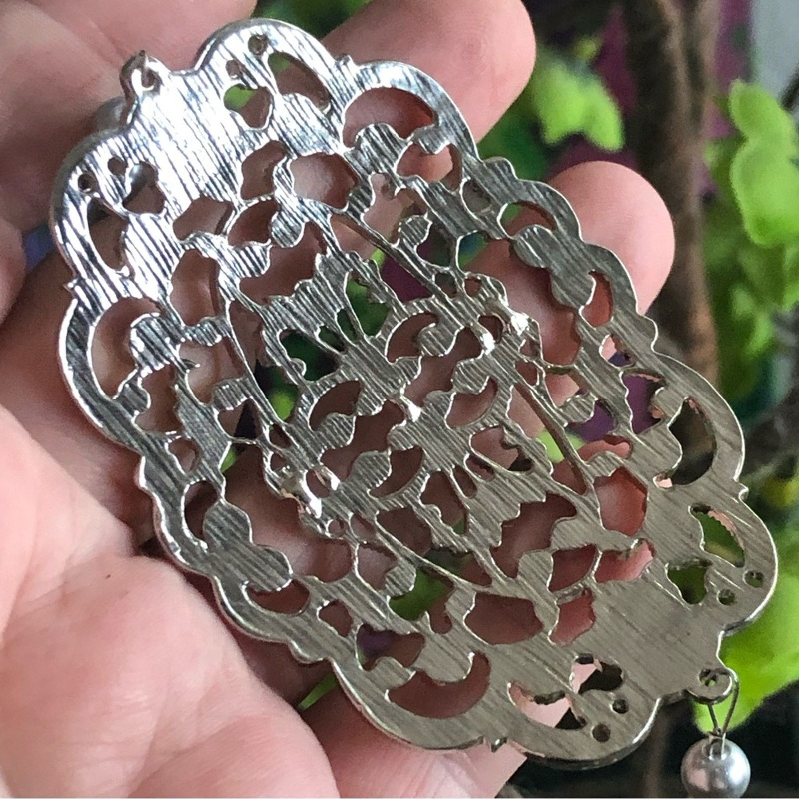 Handmade Handcrafted repurpose large silver filigree Pearl necklace Size ONE SIZE - 10 Thumbnail