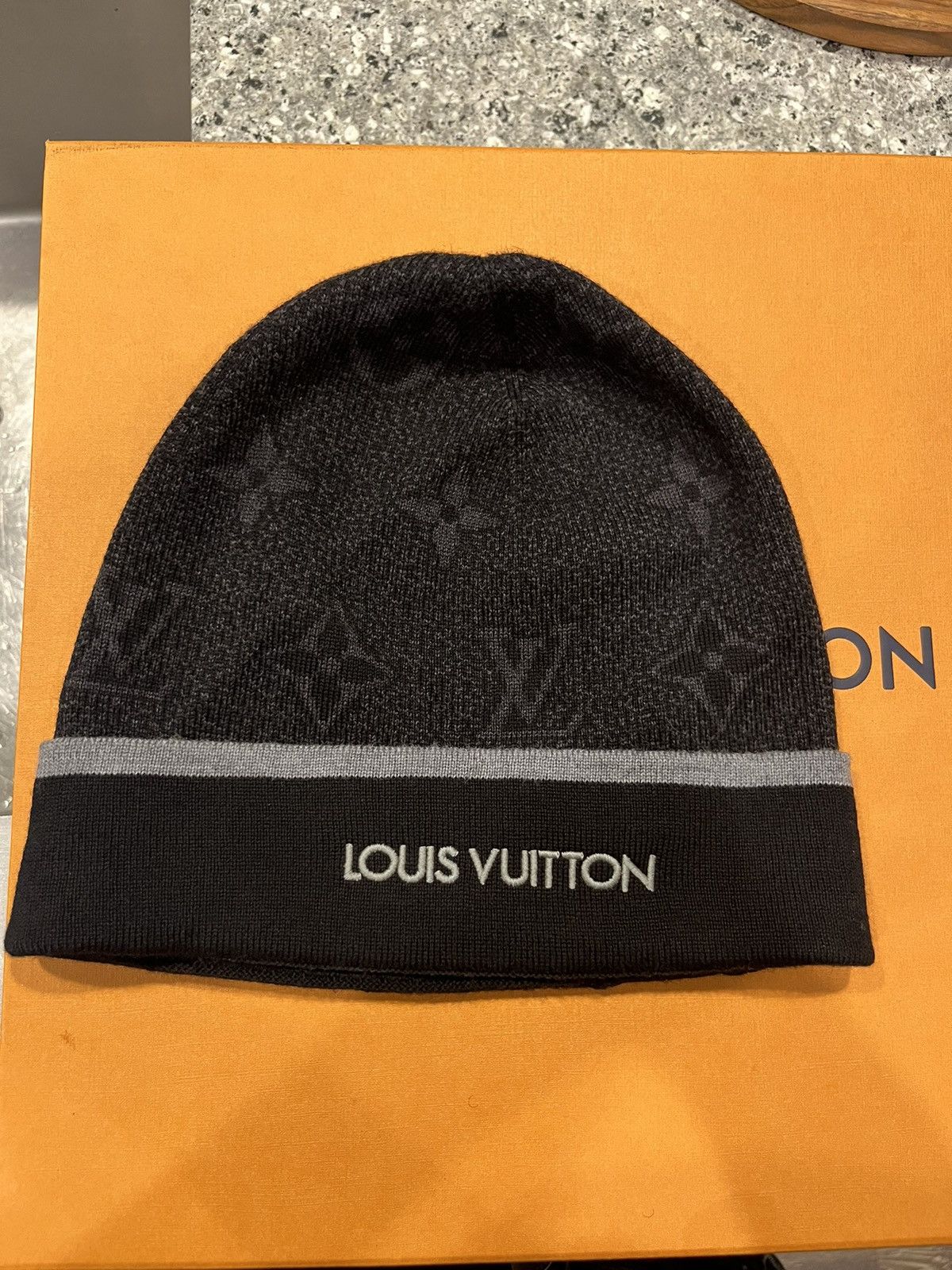Louis Vuitton LV monogram black & nior beanie | Grailed