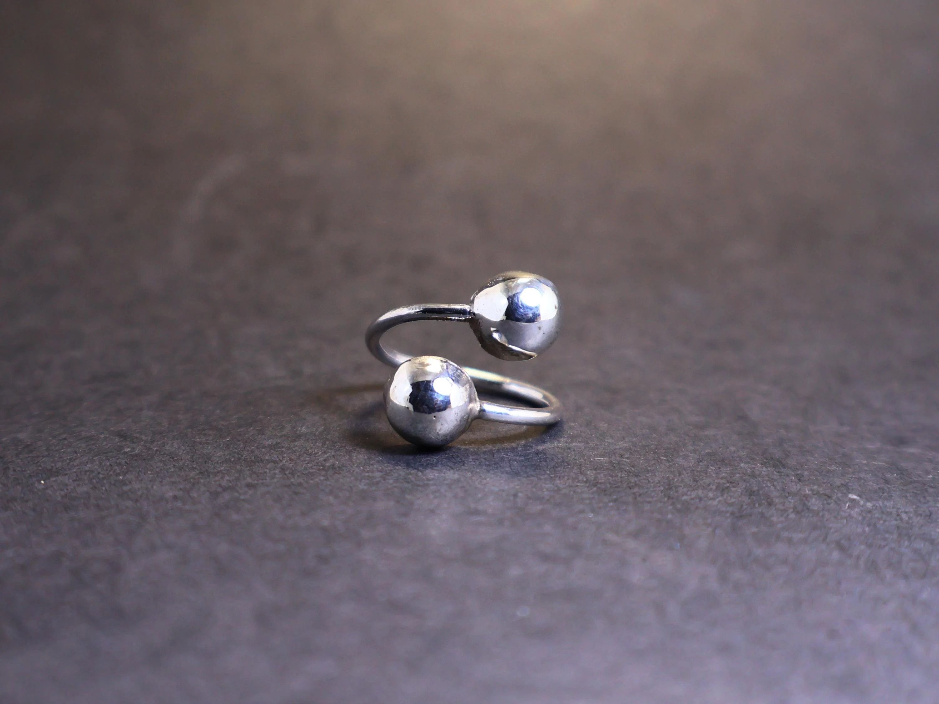 Handmade Half Ball ring, Double Ball Sterling silver Handmade ring, Size ONE SIZE - 1 Thumbnail