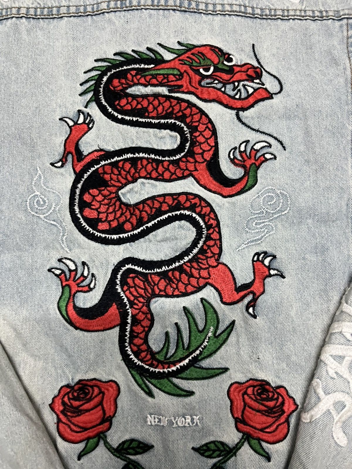 Brooklyn Clothing 💥BRKLYN CLOTH Dragon And Roses Embroidery Distressed Trucker Size US XL / EU 56 / 4 - 20 Thumbnail