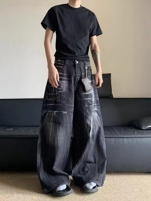 Japanese Brand × Jean Vintage washed and distressed lightning stripe baggy jeans Size US 34 / EU 50 - 4 Thumbnail
