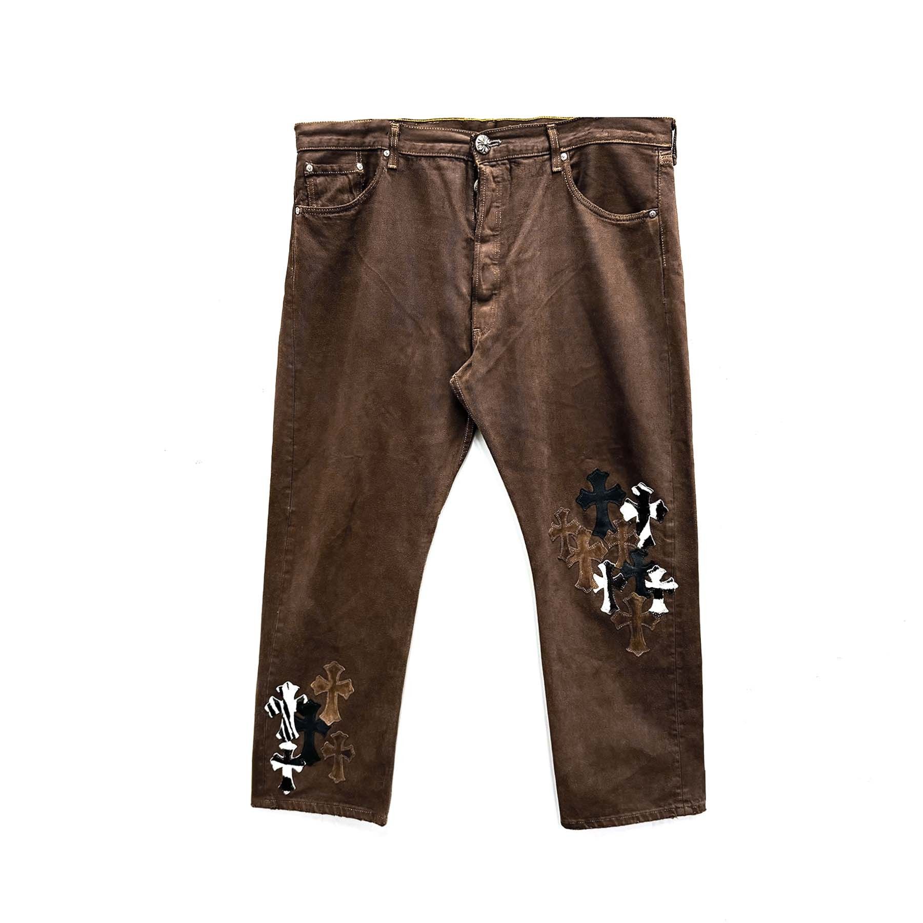 Chrome Hearts Levi's Zebra & Black Cross Patch Brown Jeans