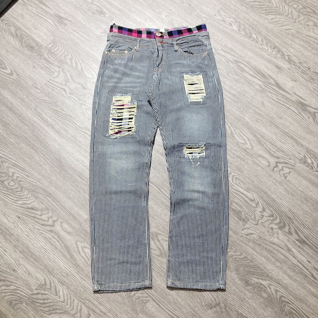 Japanese Brand 2000s Japanese Brand Double Waist Ripped Striped Pants Size US 29 - 1 Thumbnail