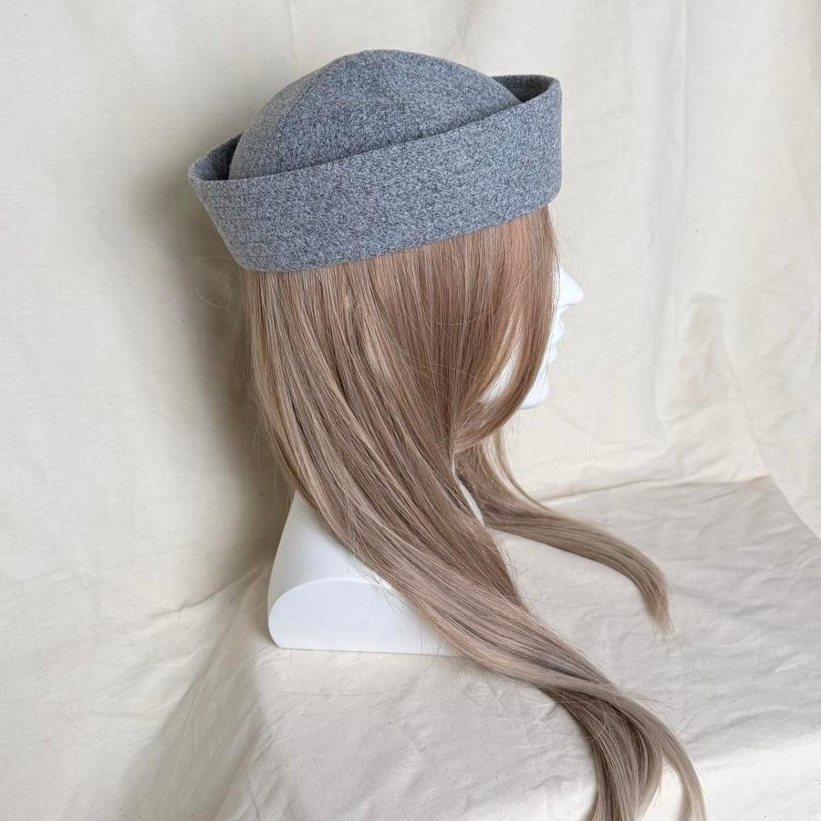 Japanese Brand Grey Wool Eyelet Beret Sailor Hat Y2K French Girl Size ONE SIZE - 3 Thumbnail