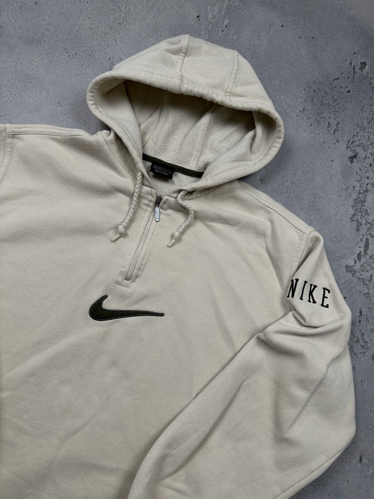 Nike Vintage Nike 00s Fleece Half Zip Hoodie Rare Cream Swoosh Size US M / EU 48-50 / 2 - 14 Thumbnail