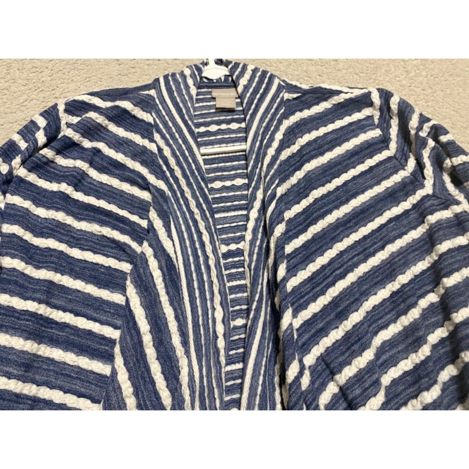 Vintage Chico's Cardigan Sweater Adult Medium Blue Striped Open Front Long Sleeve Womens Size M / US 6-8 / IT 42-44 - 3 Thumbnail