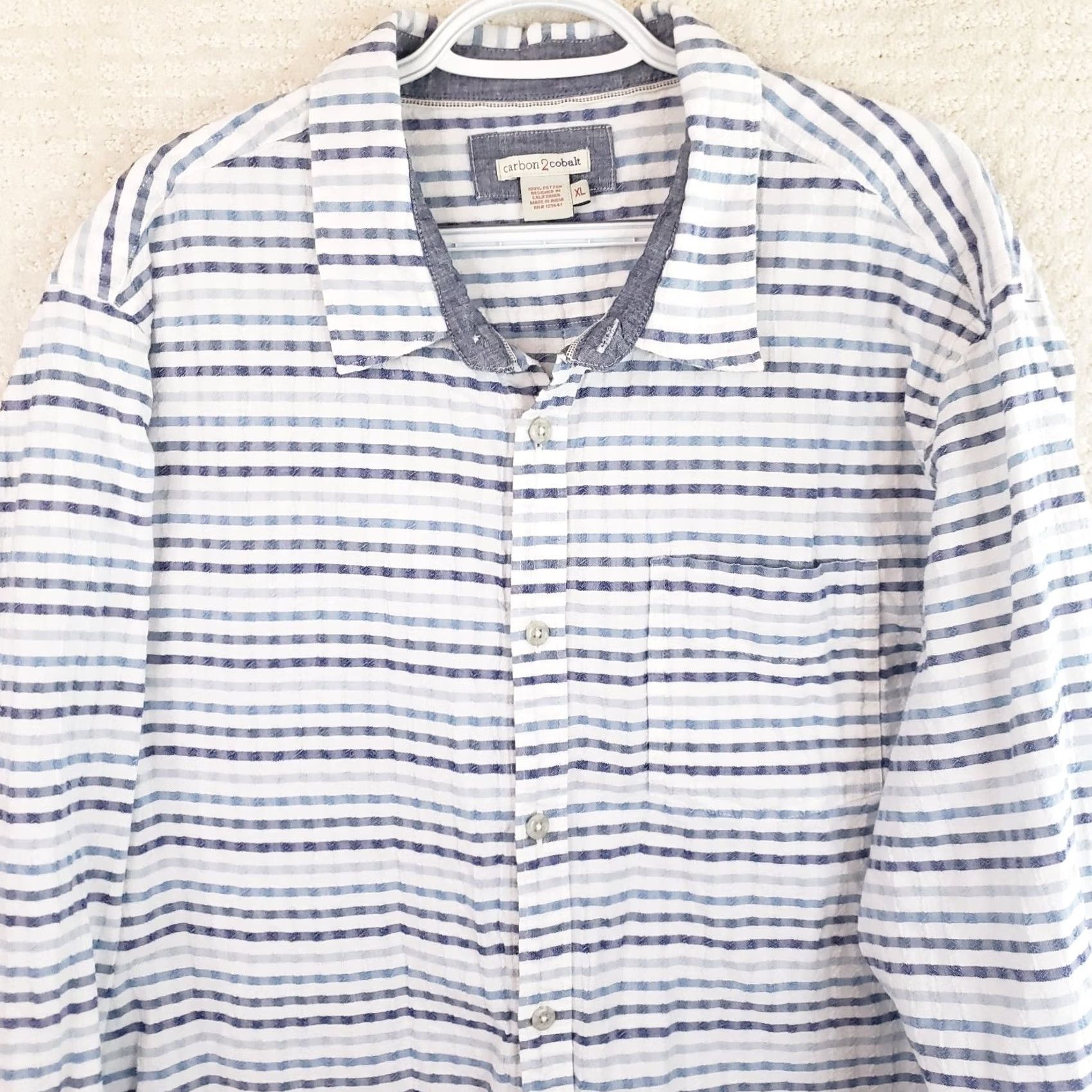 Carbon2Cobalt Carbon 2 Cobalt Shirt Mens XL White Multi-Blue Striped Button Up Long Sleeve Casual Workwear Size US XL / EU 56 / 4 - 2 Thumbnail