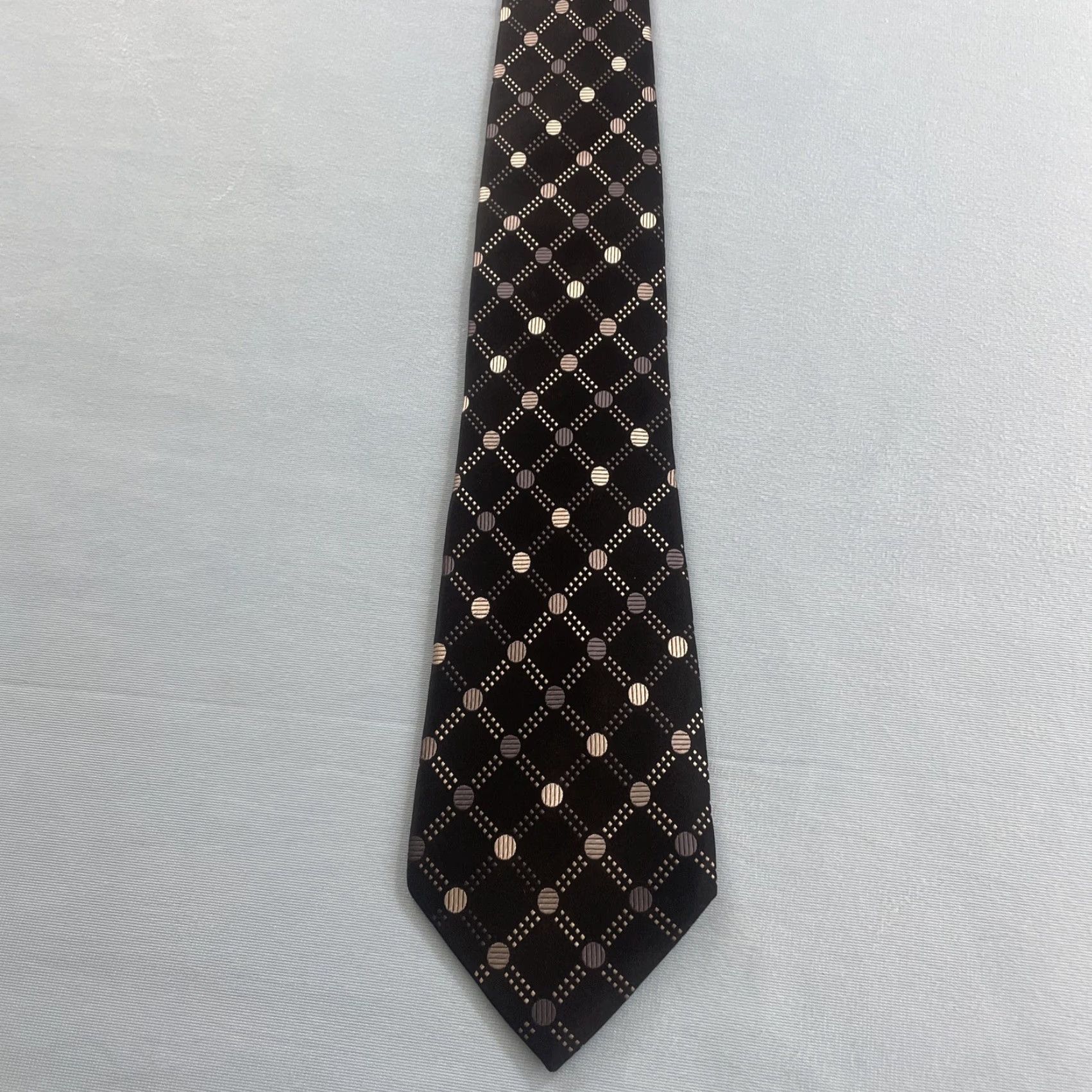 Alfani VINTAGE Alfani Tie Geometric Wide Silk Black White Monster 70s 1990s Mens Size ONE SIZE - 2 Thumbnail