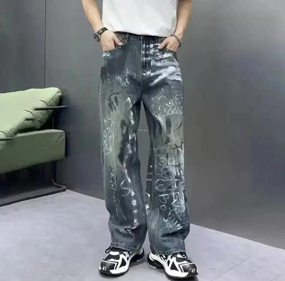 Japanese Brand Y2K Baggy Jeans Vintage Blue Loosen Fit Hand-painted Denim Size US 32 / EU 48 - 6 Thumbnail