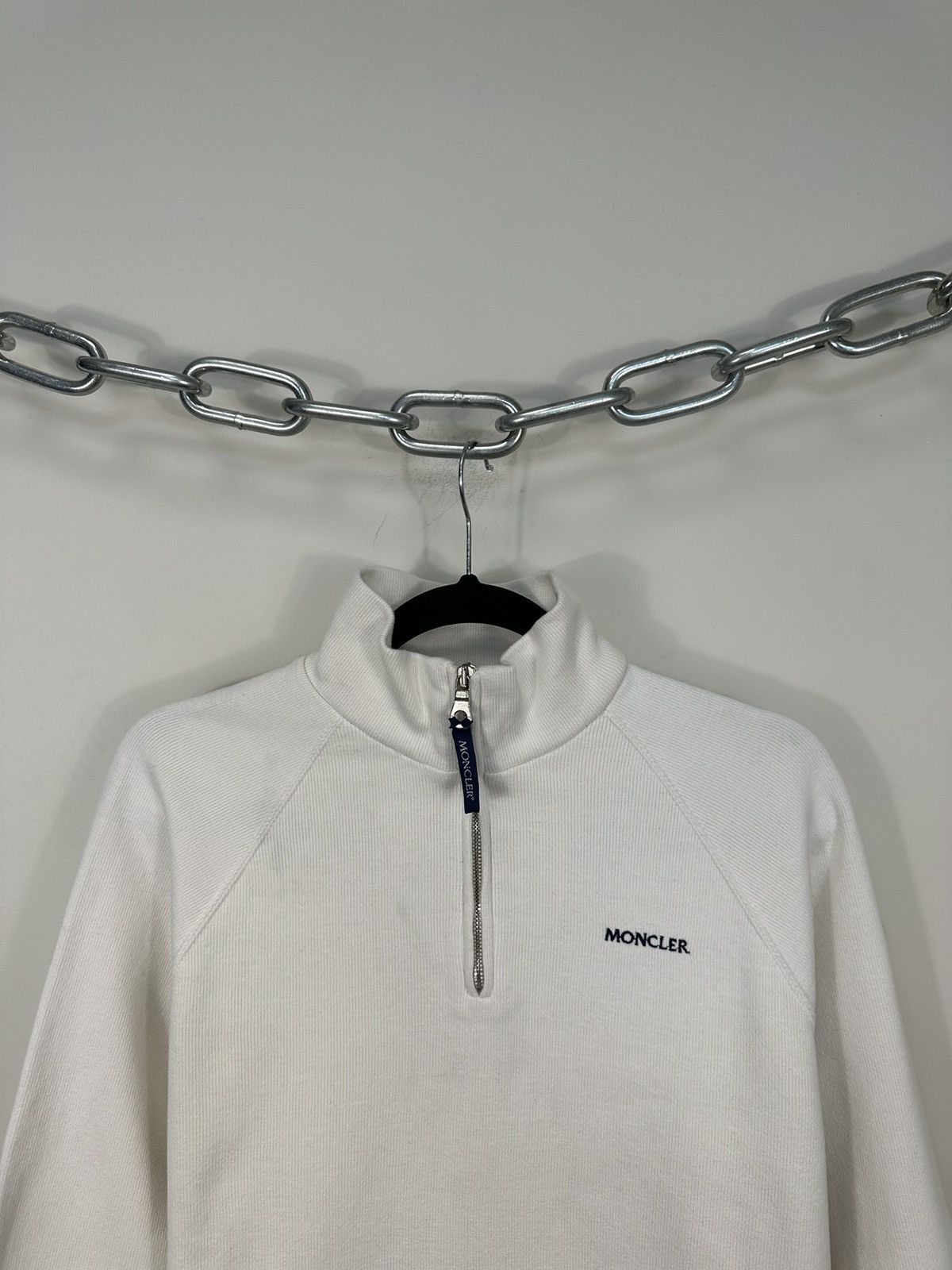 Moncler Vintage Moncler Grenoble White Luxury 1/4 Zip Sweater Size US S / EU 44-46 / 1 - 1 Thumbnail