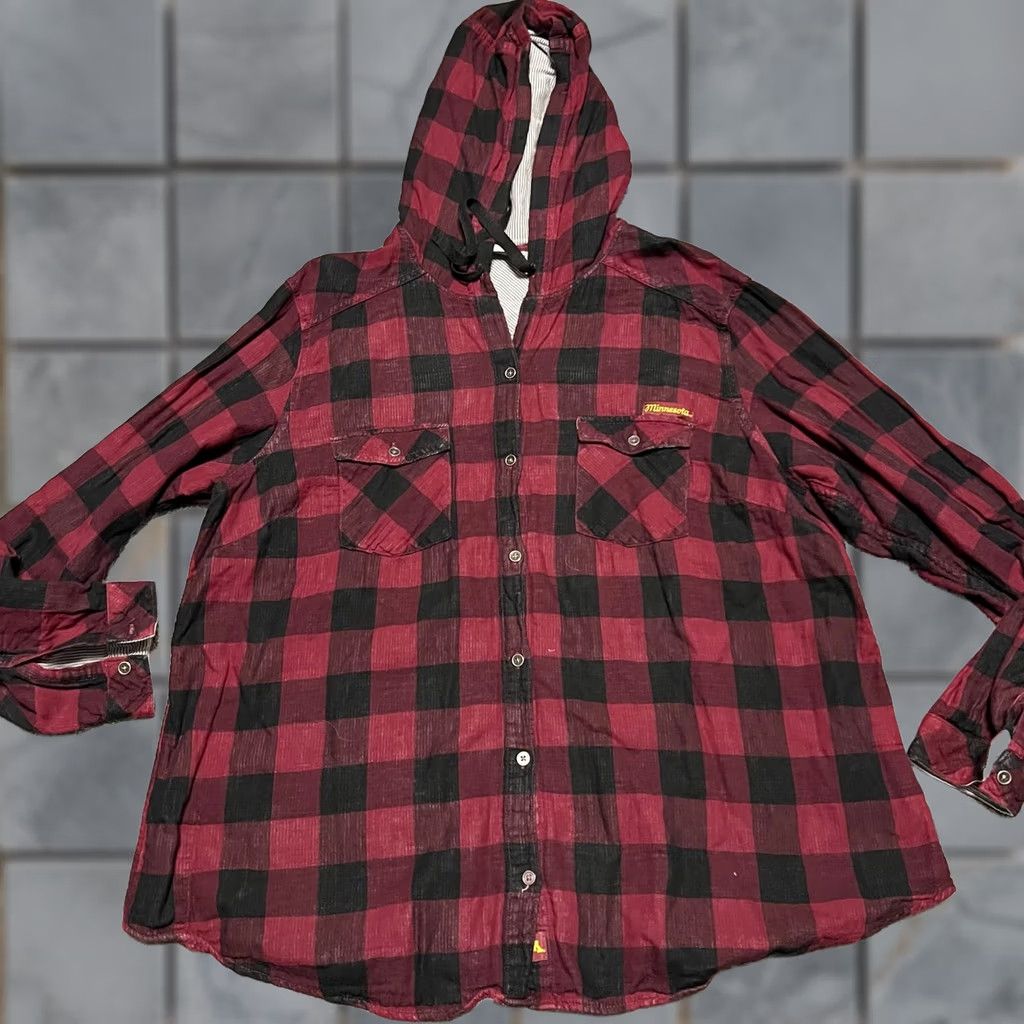 Vintage VINTAGE? Columbia Minnesota Golden Gophers Flannel Womens XXL Hooded Plaid Long Sleeve Shirt Womens XXL Red College Sports Team Football Shirt Size XXL / US 16-18 / IT 52-54 - 1 Thumbnail