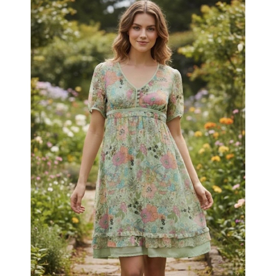 Other VTG Cynthia Steffe Green Floral Lace Velvet Dress| Whimsigot Size M / US 6-8 / IT 42-44 - 7 Thumbnail