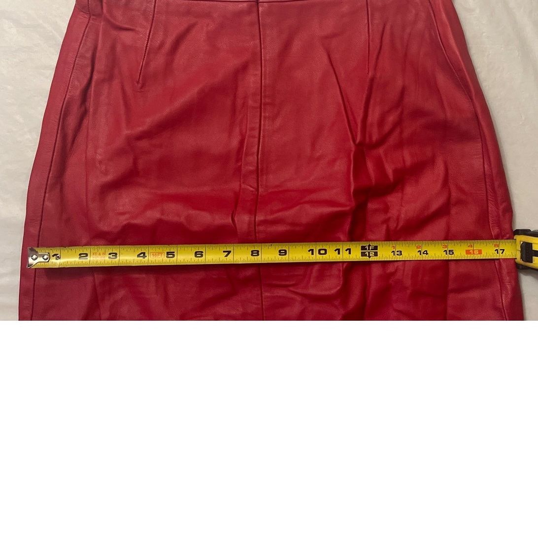 Other Vintage 80s Bloomingdale's y.e.s. Red Leather Skirt -Size: M Size 30" / US 8 / IT 44 - 6 Thumbnail