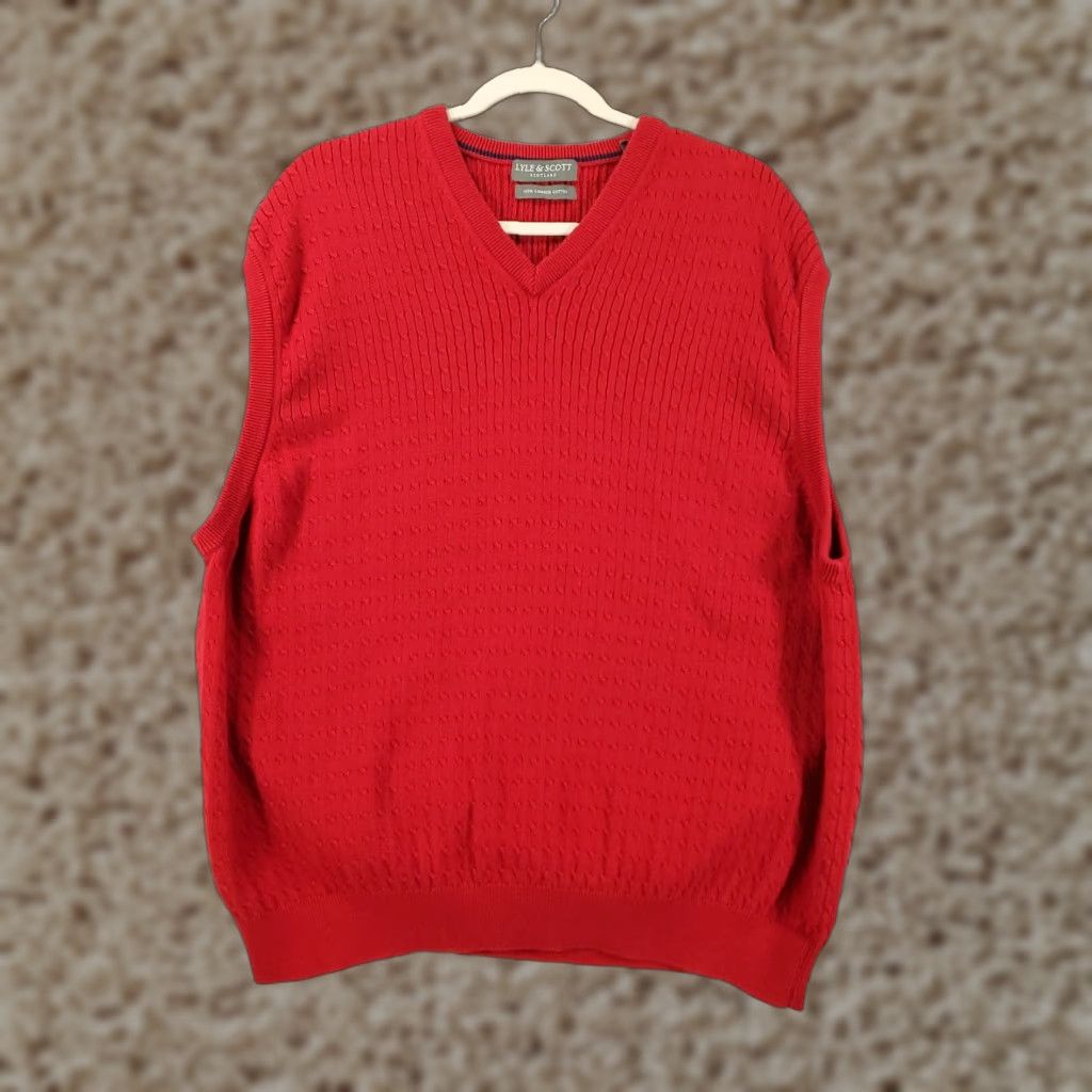Lyle & Scott Lyle & Scott Vest Sweater Mens XL Red V-Neck Golf Knit Sleeveless Classic Preppy All Seasons Size US XL / EU 56 / 4 - 1 Thumbnail