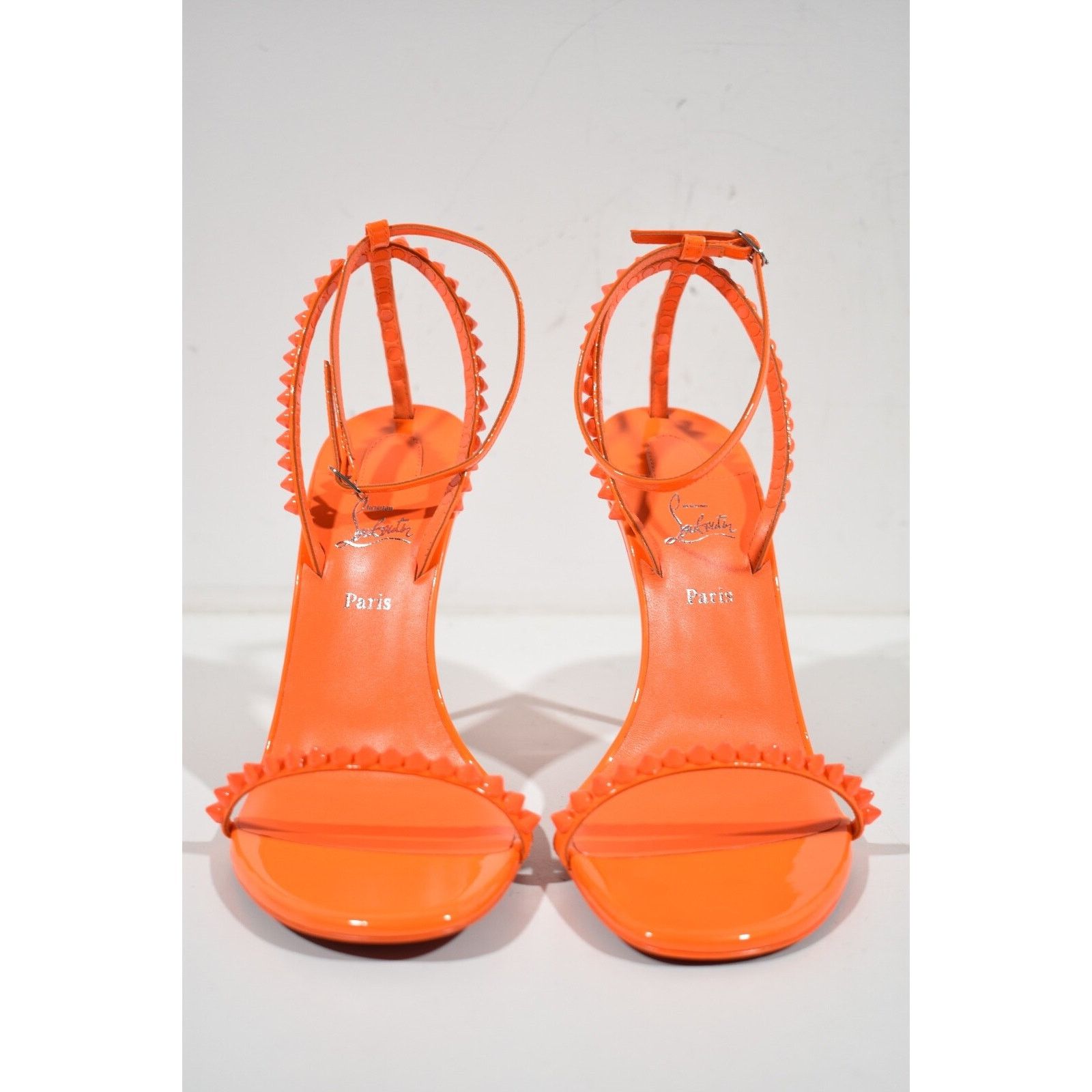 Christian Louboutin So Me 100 Orange Patent Ankle Strap Sandal Heel Pump 38.5 Size US 8.5 / IT 38.5 - 6 Thumbnail