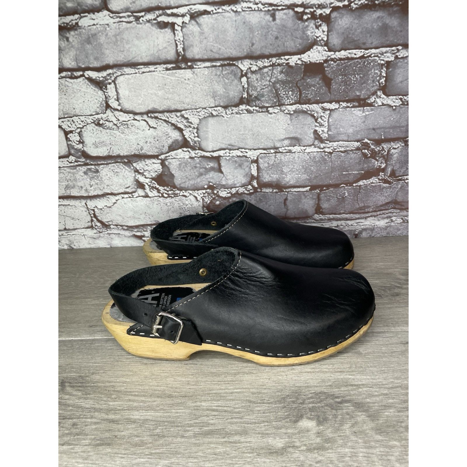 Miansai MIA Alma Swedish Black Leather Wooden Heel Strap Clogs Women Size US 9.5 / IT 39.5 - 15 Thumbnail