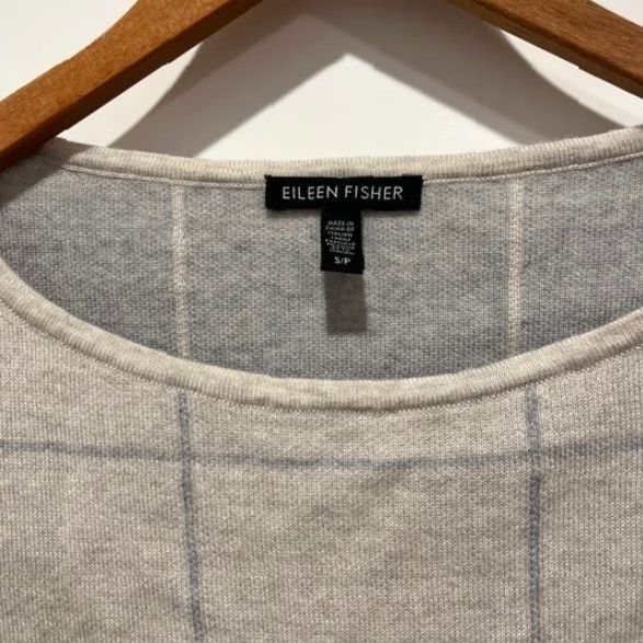 Eileen Fisher VINTAGE Eileen Fisher Sweater Shirt Womens S Merino Wool Plaid Knit Crew Neck Long Sleeve Oversized Light Gray Fall Winter Spring Casual Chic Size S / US 4 / IT 40 - 2 Thumbnail