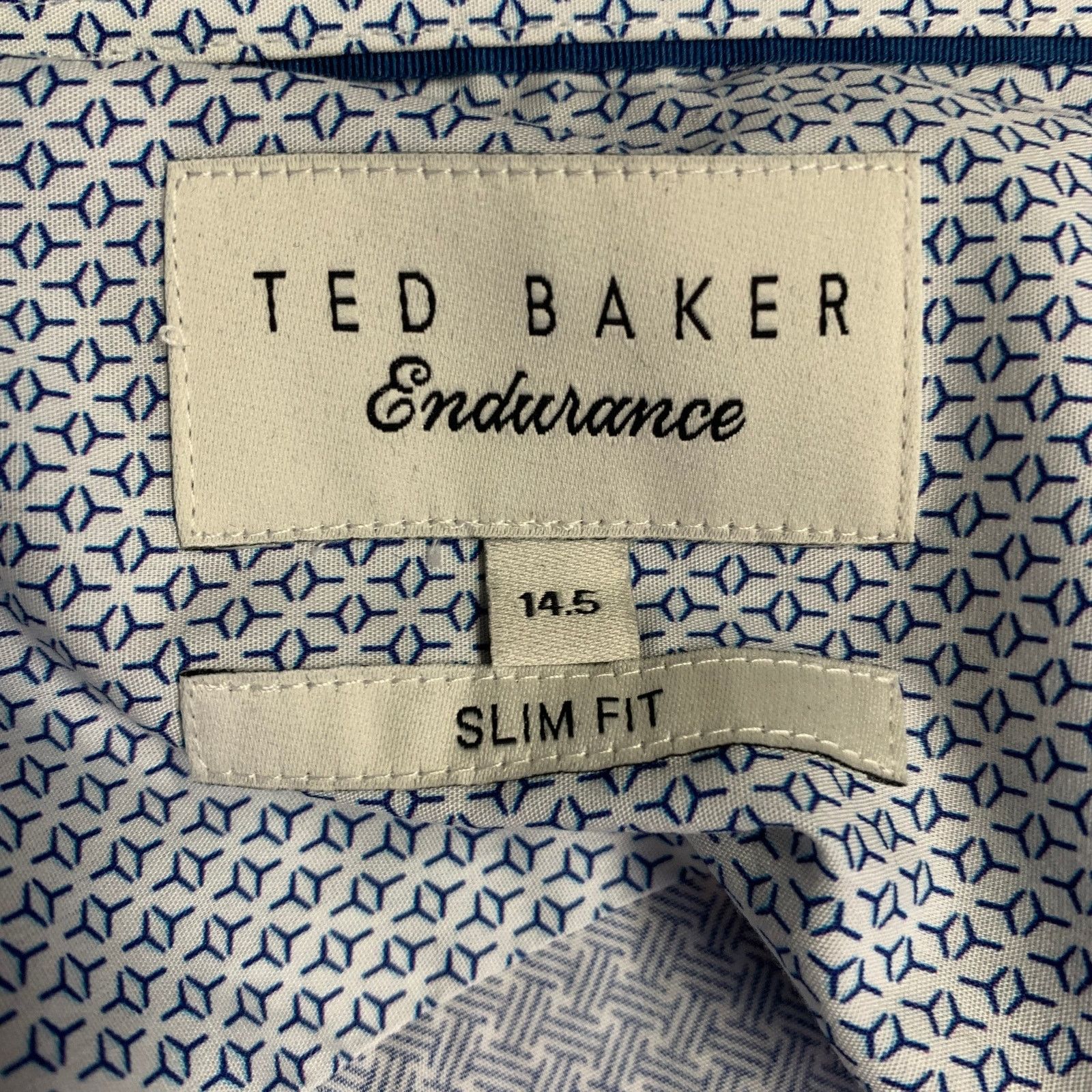 Ted Baker Blue White Woven Cotton Curved Cutaway Long Sleeve Shirt Size US S / EU 44-46 / 1 - 5 Thumbnail