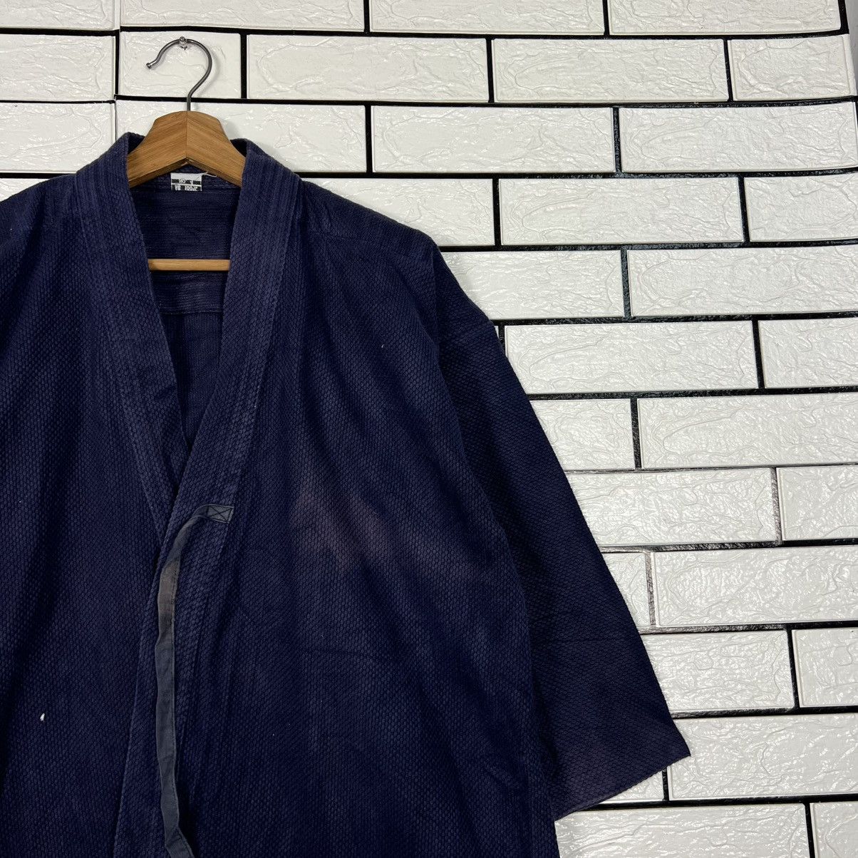 Vintage Japan Indigo Blue Sashiko Thick Weave Kimono #4154-C190 Size US L / EU 52-54 / 3 - 4 Thumbnail