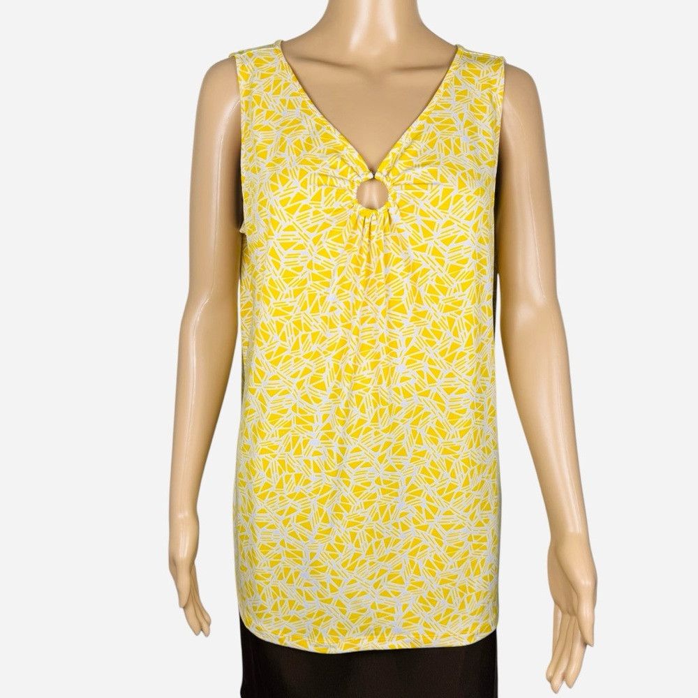 Other Susan Graver Printed Liquid Knit Sleeveless Yellow Top with Size L / US 10 / IT 46 - 2 Thumbnail