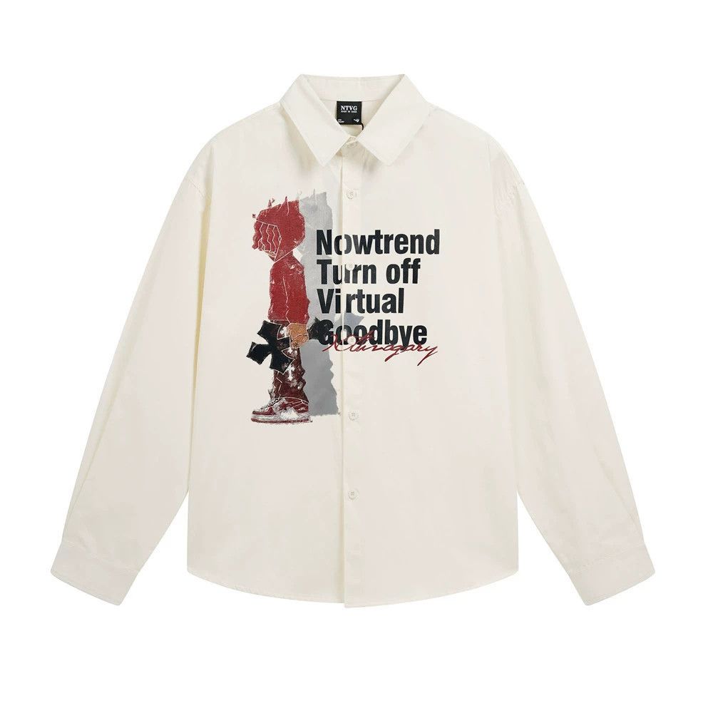 Vintage Loose men's trendy cartoon print long-sleeved shirt Size US M / EU 48-50 / 2 - 1 Thumbnail