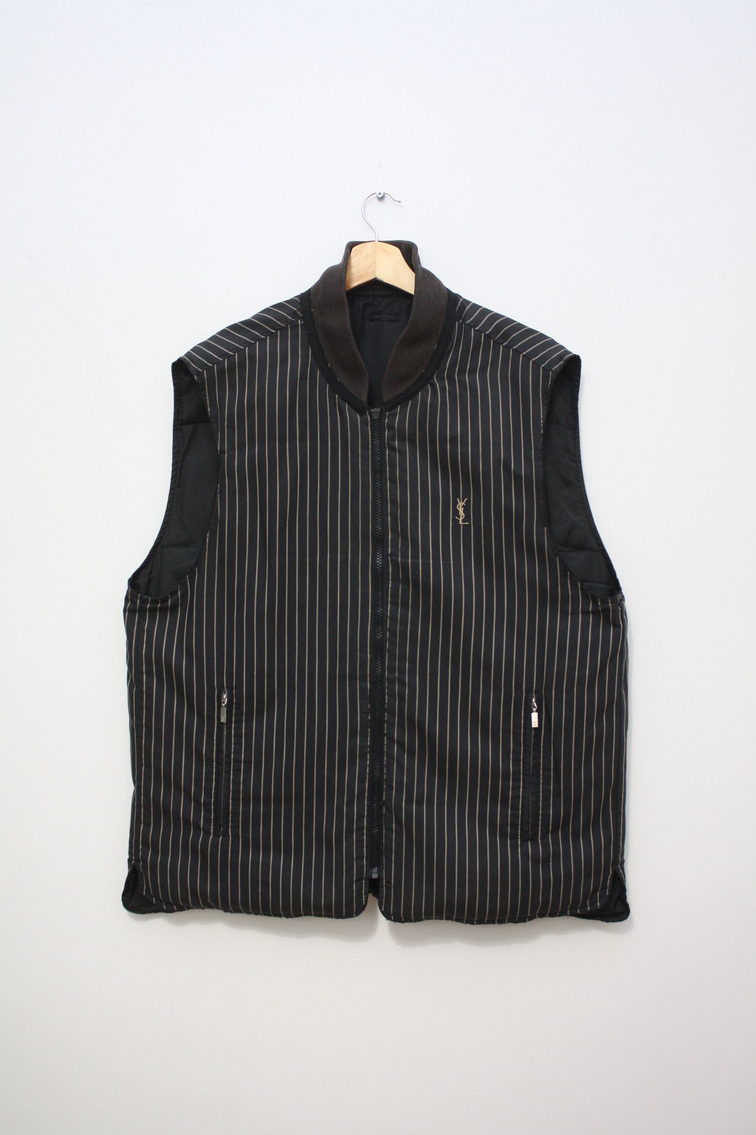 image of YVES Saint Laurent Vintage Reversible Striped Vest in Black, Men's (Size Large)