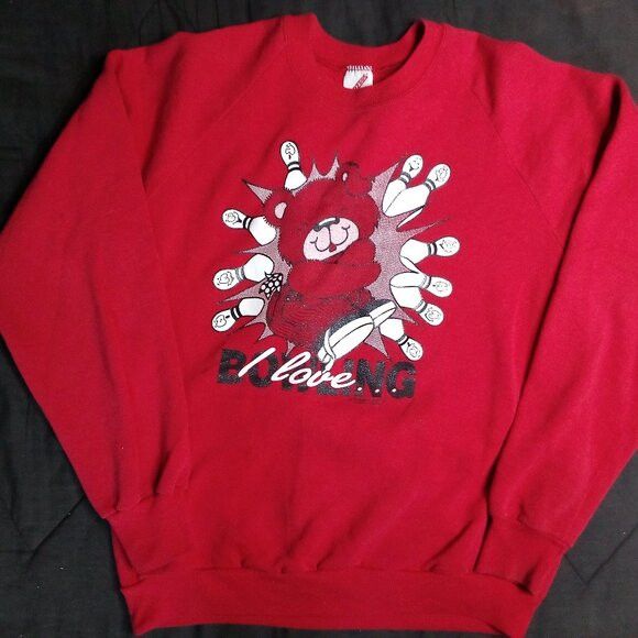Jerzees Vintage Teddy Bear I Love Bowling Crewneck Sweatshirt Size US L / EU 52-54 / 3 - 2 Thumbnail