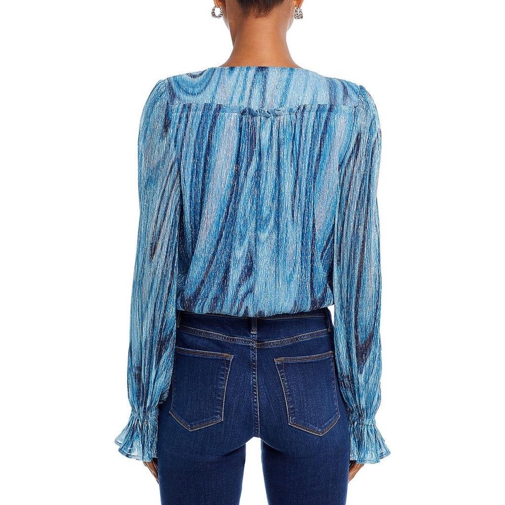 Ramy Brook Ramy Brook Metallic Blue Wrap Blouse w/ Tie Waist -Small NWT Size S / US 4 / IT 40 - 2 Thumbnail