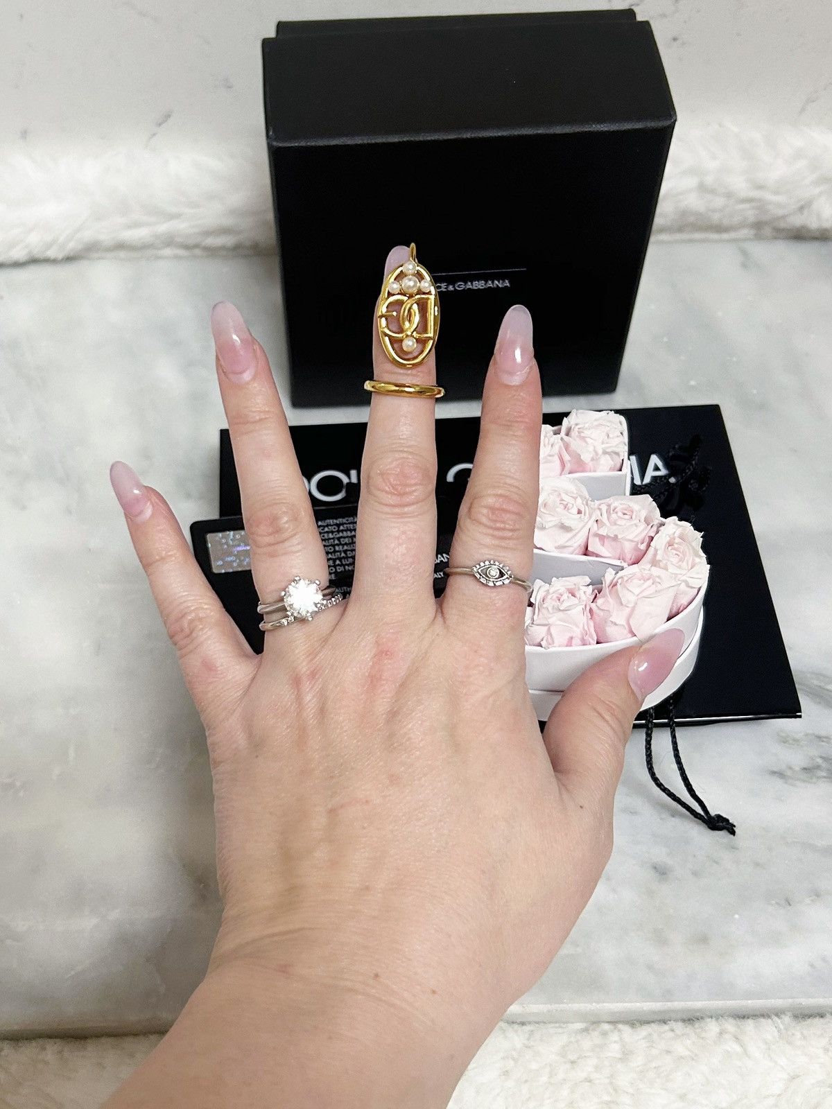 Dolce & Gabbana Authentic Dolce & Gabbana RARE Gold /Pearl DG Fingertip Ring Size ONE SIZE - 5 Thumbnail