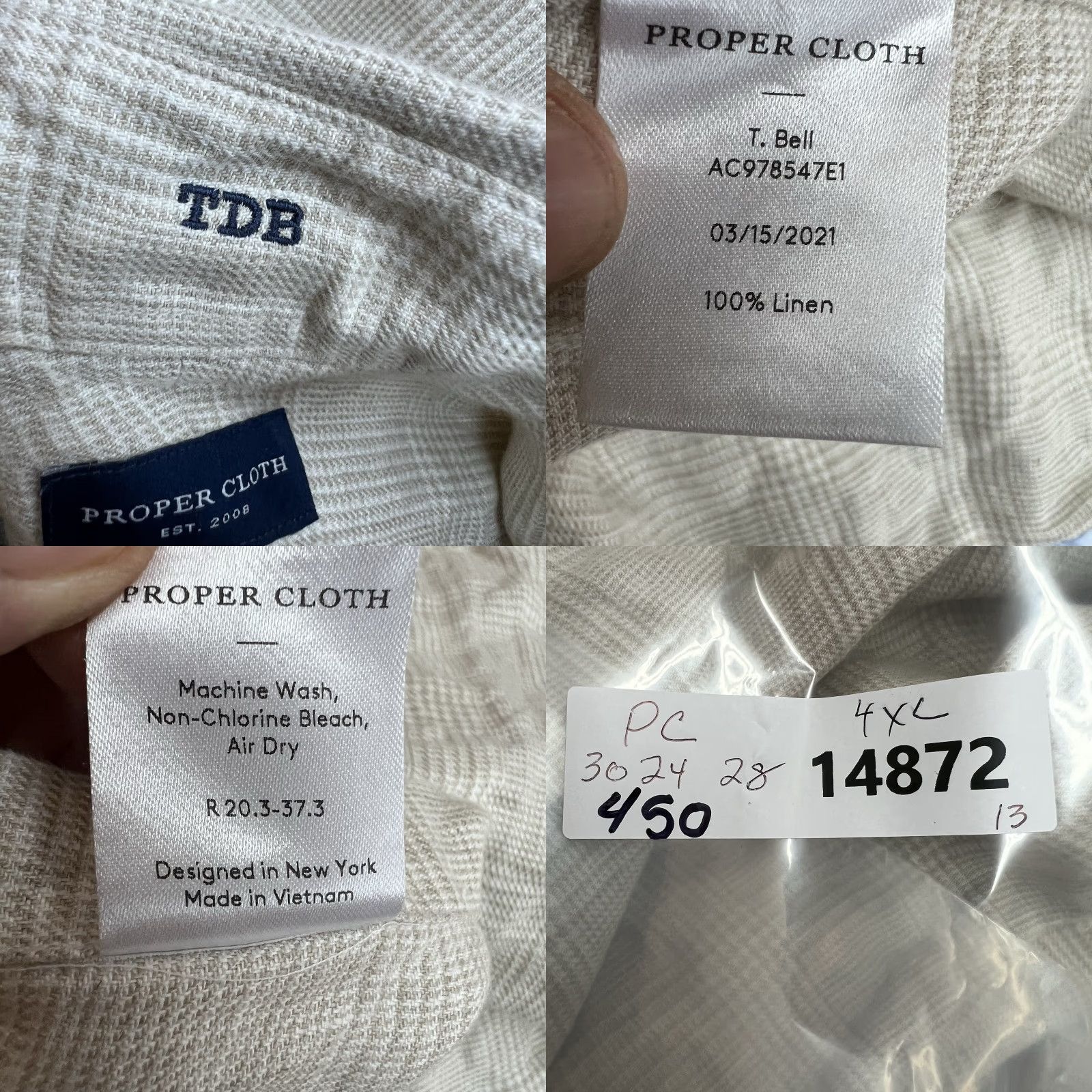 Proper Cloth VINTAGE Proper Cloth men's 100% linen check button-down shirt adult 4XL beige casual summer fall breathable lightweight Size US XXL / EU 58 / 5 - 8 Thumbnail