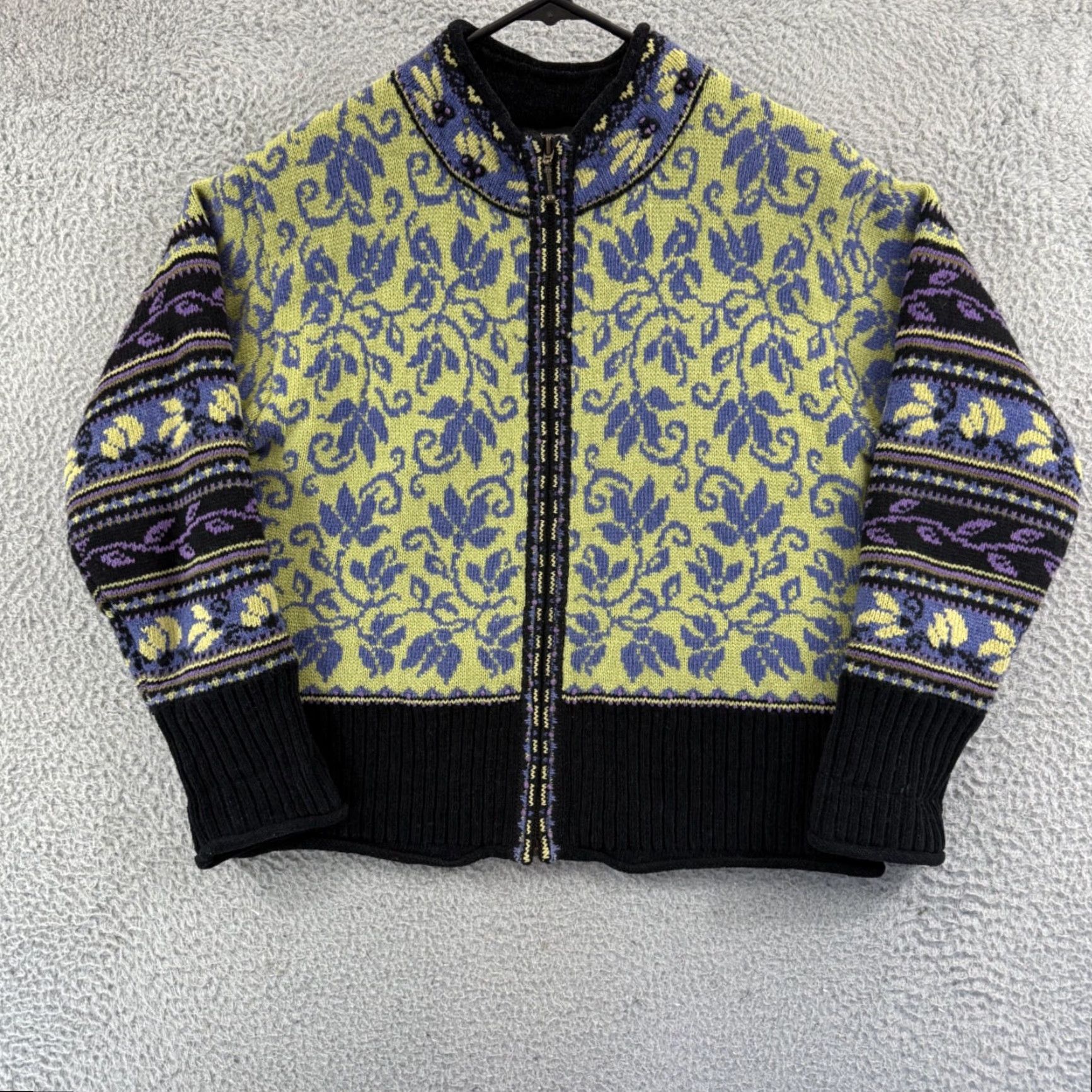 Vintage VINTAGE Icelandic Design Sweater Womens Medium Wool Floral Zip Up Nordic Outdoor Knit Full Zip Size M / US 6-8 / IT 42-44 - 2 Thumbnail