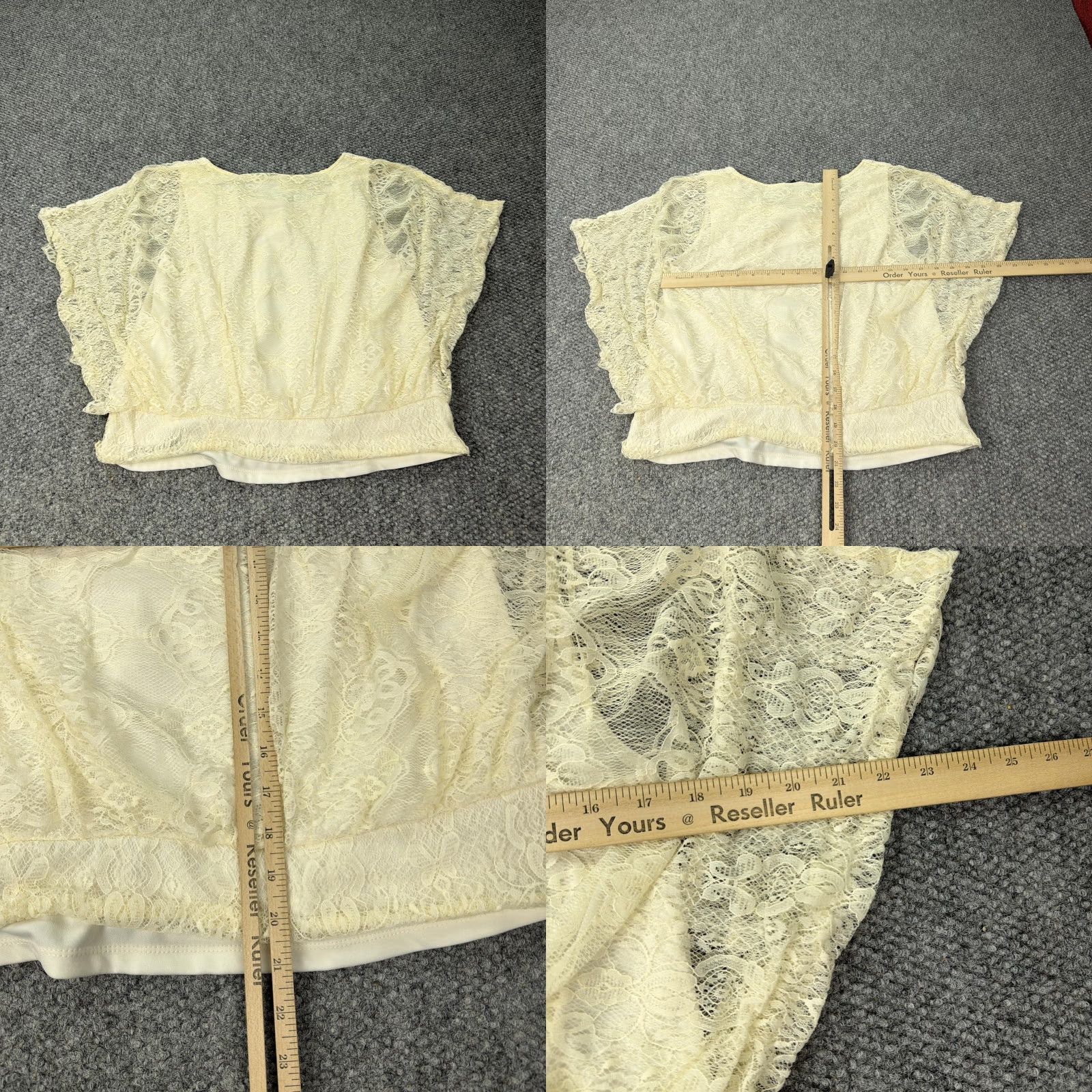 Style & Co VINTAGE Style & Co Shirt Womens Large Cream Lace Batwing Dolman Sheer Lined Blouse Size L / US 10 / IT 46 - 8 Thumbnail