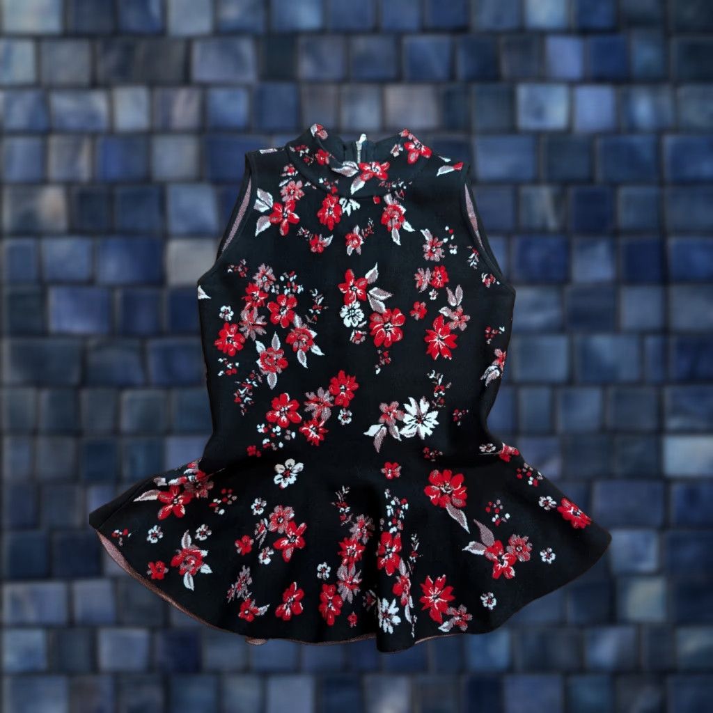 MILLY MILLY Black Twilight Floral Peplum Sleeveless Top Mockneck Womens M Black Floral Knit Polyester Elastane Sleeveless Top Contrast Trim Mock Neck Zipper Size M / US 6-8 / IT 42-44 - 1 Thumbnail