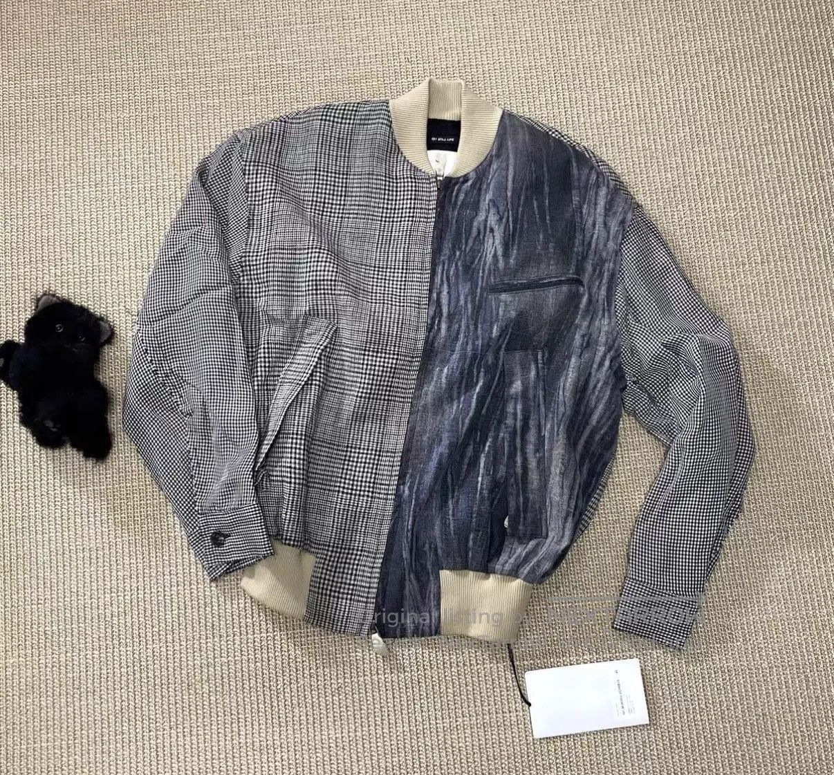 Song For The Mute Black Checkered & Textured Bomber Jacket. Size US S / EU 44-46 / 1 - 1 Thumbnail