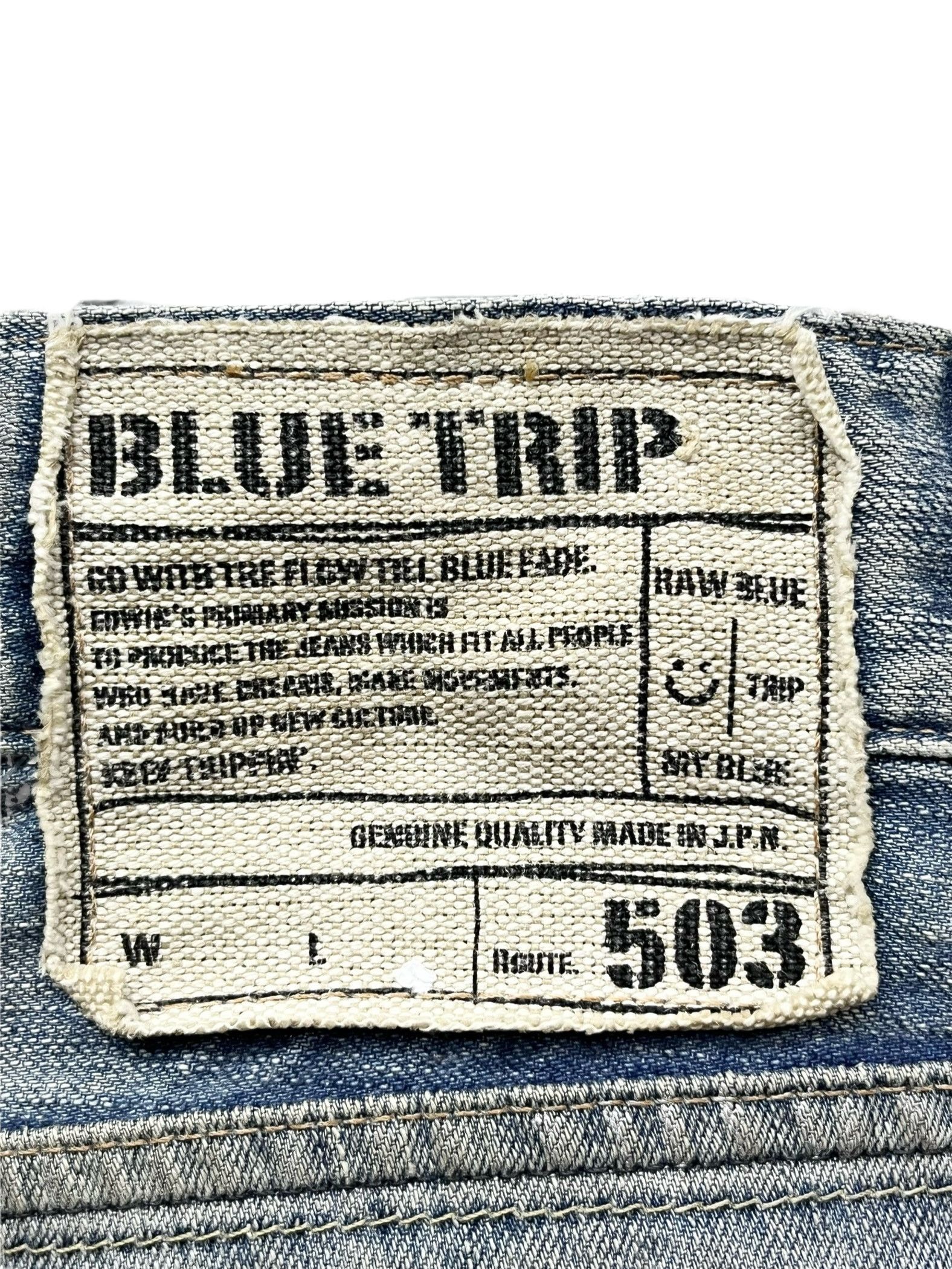 Edwin FYE🔥EDWIN BLUE TRIP Ripped Thrashed Blow Out Flared Denim Size US 31 - 16 Thumbnail