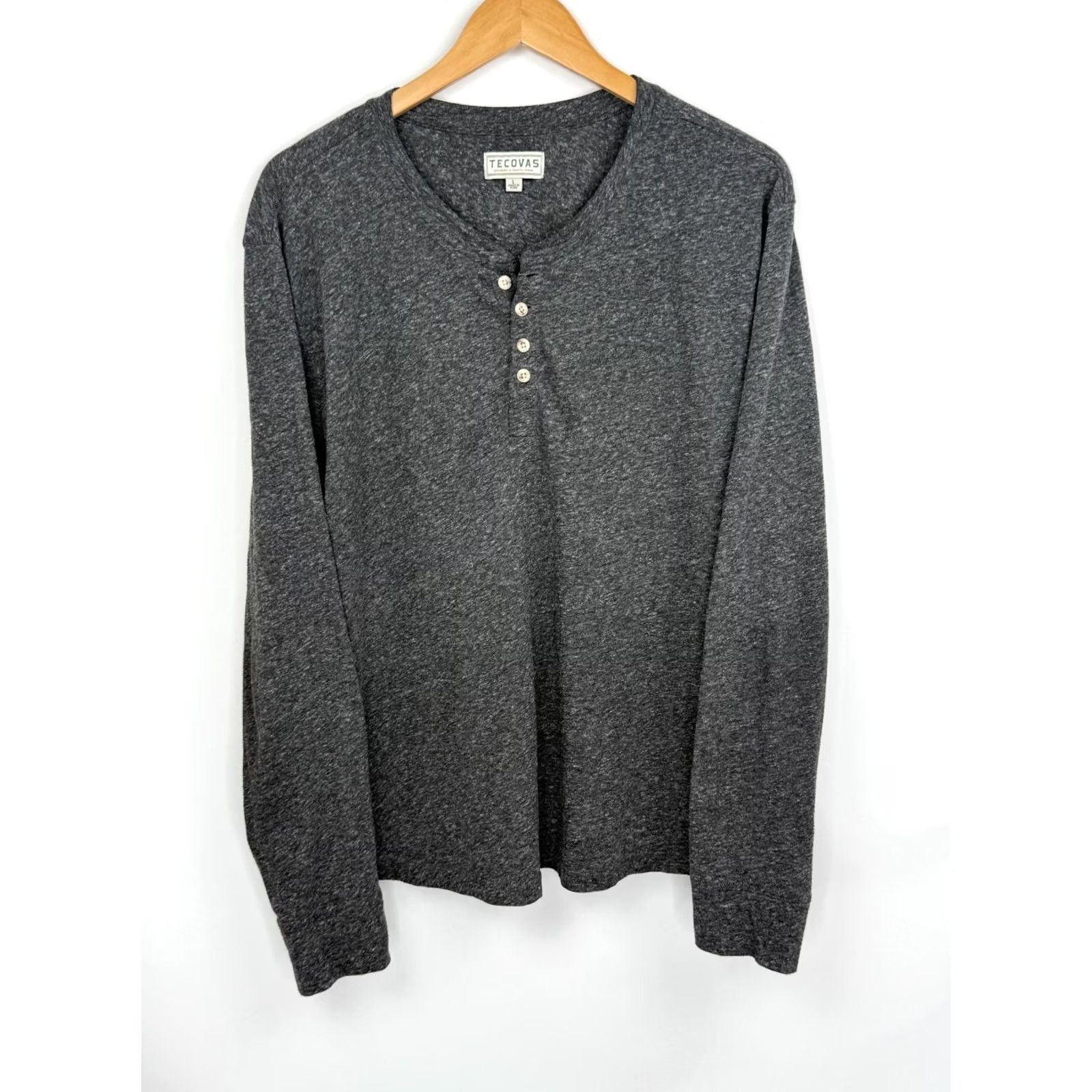 Tecovas Tecovas Shirt Mens L Henley Long Sleeve Heather Gray Button Size US L / EU 52-54 / 3 - 2 Thumbnail
