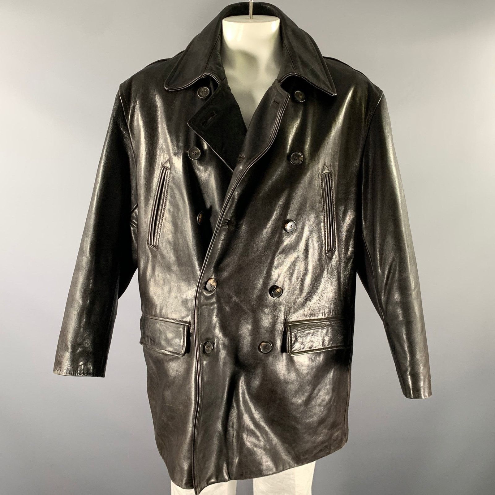 Other HARVEY LOGAN Size XXL Black Leather Double Breasted Coat Size US XXL / EU 58 / 5 - 1 Thumbnail