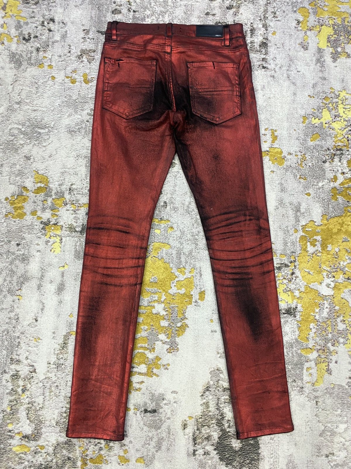 Amiri Amiri Knee Hole Red Waxed Denim Jeans Size US 31 - 8 Thumbnail