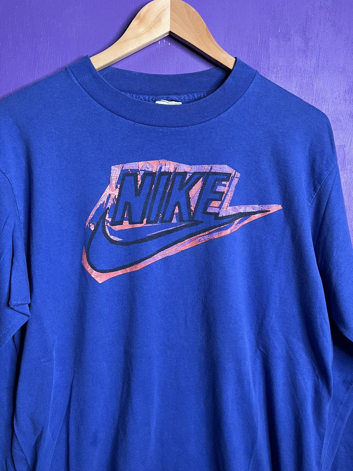 Nike × Vintage Vintage 90s Nike neon logo long-sleeve t-shirt Size US L / EU 52-54 / 3 - 3 Thumbnail