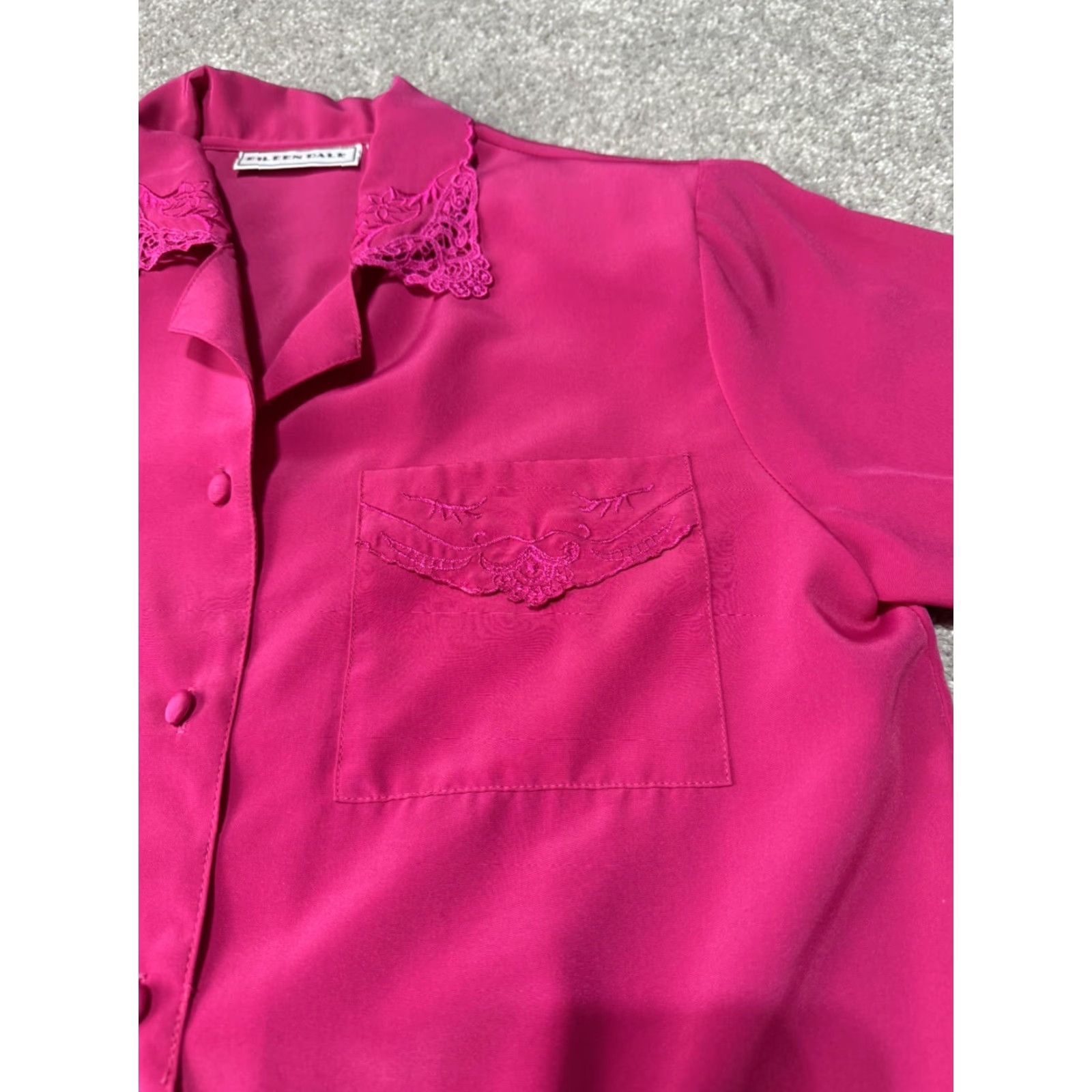 Vintage VINTAGE 80s Hot Pink Top Womens 8 Shoulder Pads Korea Dainty Lace Fairy Barbie Shirt 1980s Pink Womens 8 Size M / US 6-8 / IT 42-44 - 3 Thumbnail