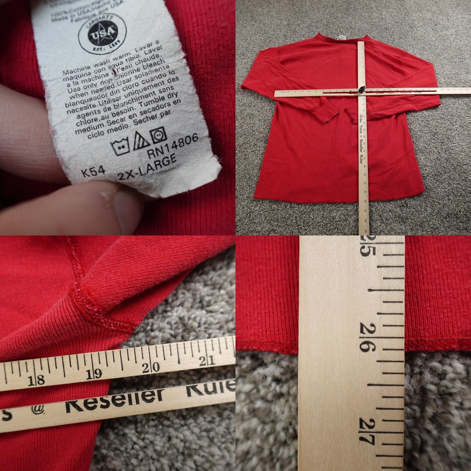 Carhartt VINTAGE Carhartt Shirt Mens 2XL Red Long Sleeve Henley Workwear Tee USA 90s Mens Size US XXL / EU 58 / 5 - 8 Thumbnail