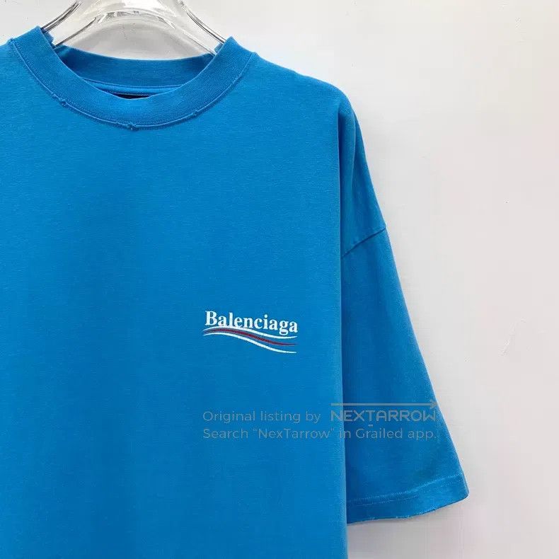 Balenciaga Balenciaga Blue Logo Letter Printed Cotton Round Neck Shor Size US M / EU 48-50 / 2 - 3 Thumbnail